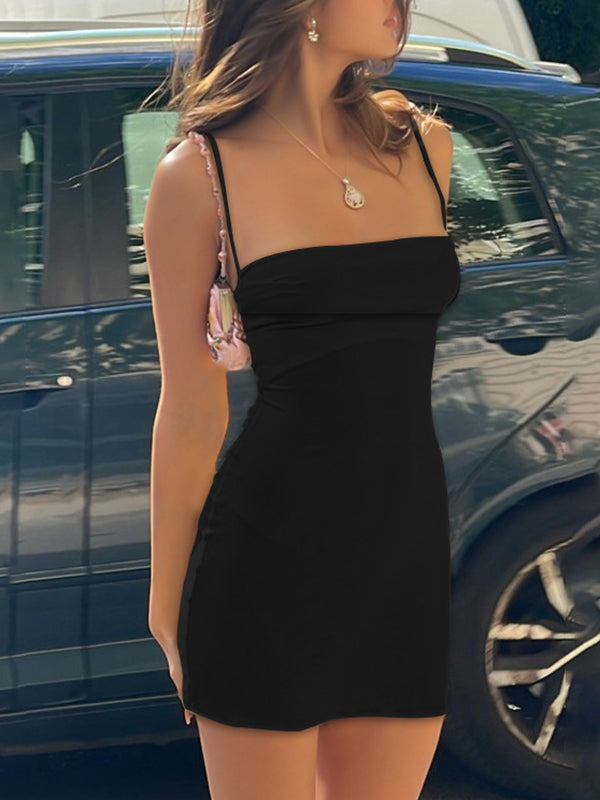 Spaghetti Strap Straight Neck Bodycon Mini Dress 21