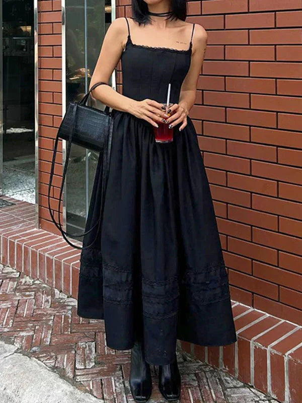 Black Classic Lace Up Corset Maxi Dress