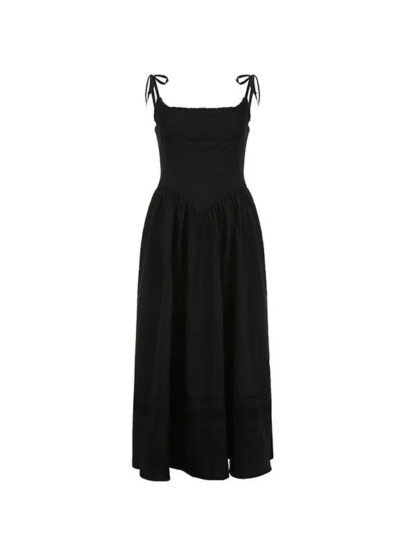 Black Classic Lace Up Corset Maxi Dress