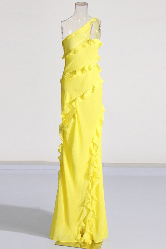Nyssa Sleeveless Wood Ear Pleated Chiffon Maxi Dress - View 3