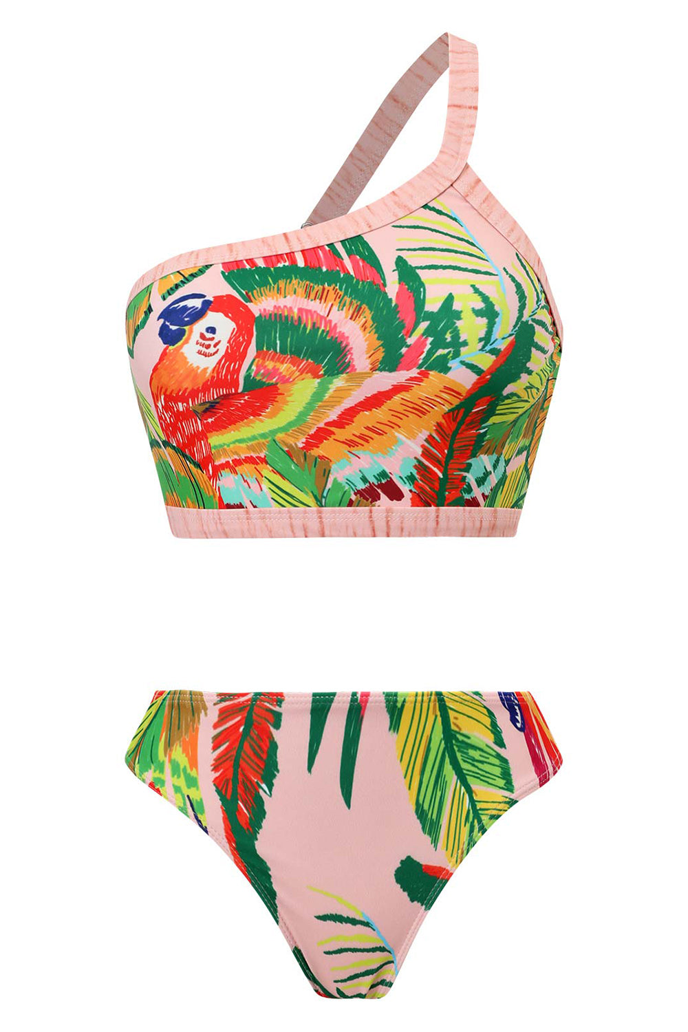 Orange 3 Piece Printed Bikini Set with Tassel Beach Dress
