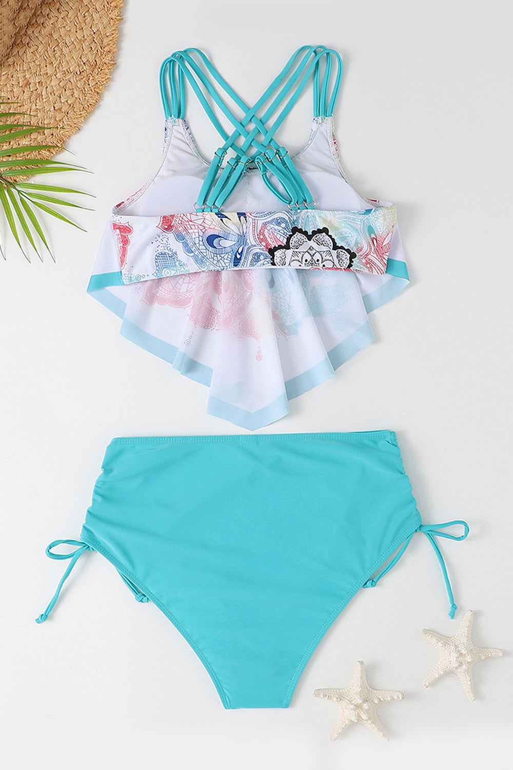 Two Piece Green Printed Tankini Swimsuits