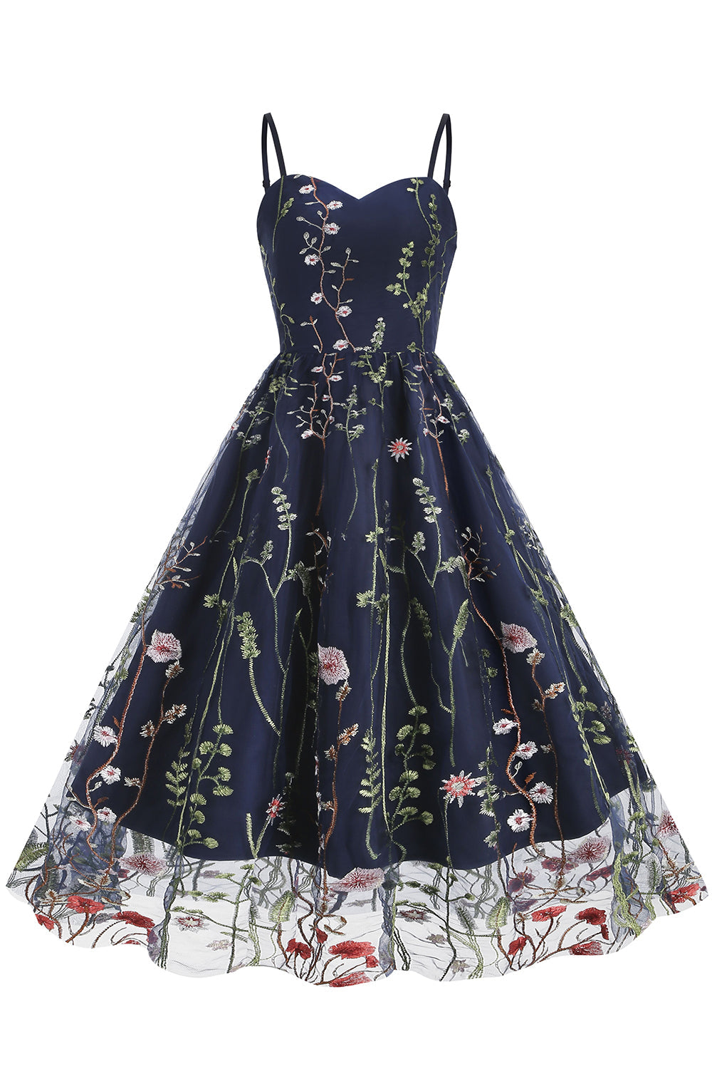 A Line Black 1950s Dress with Embroidery