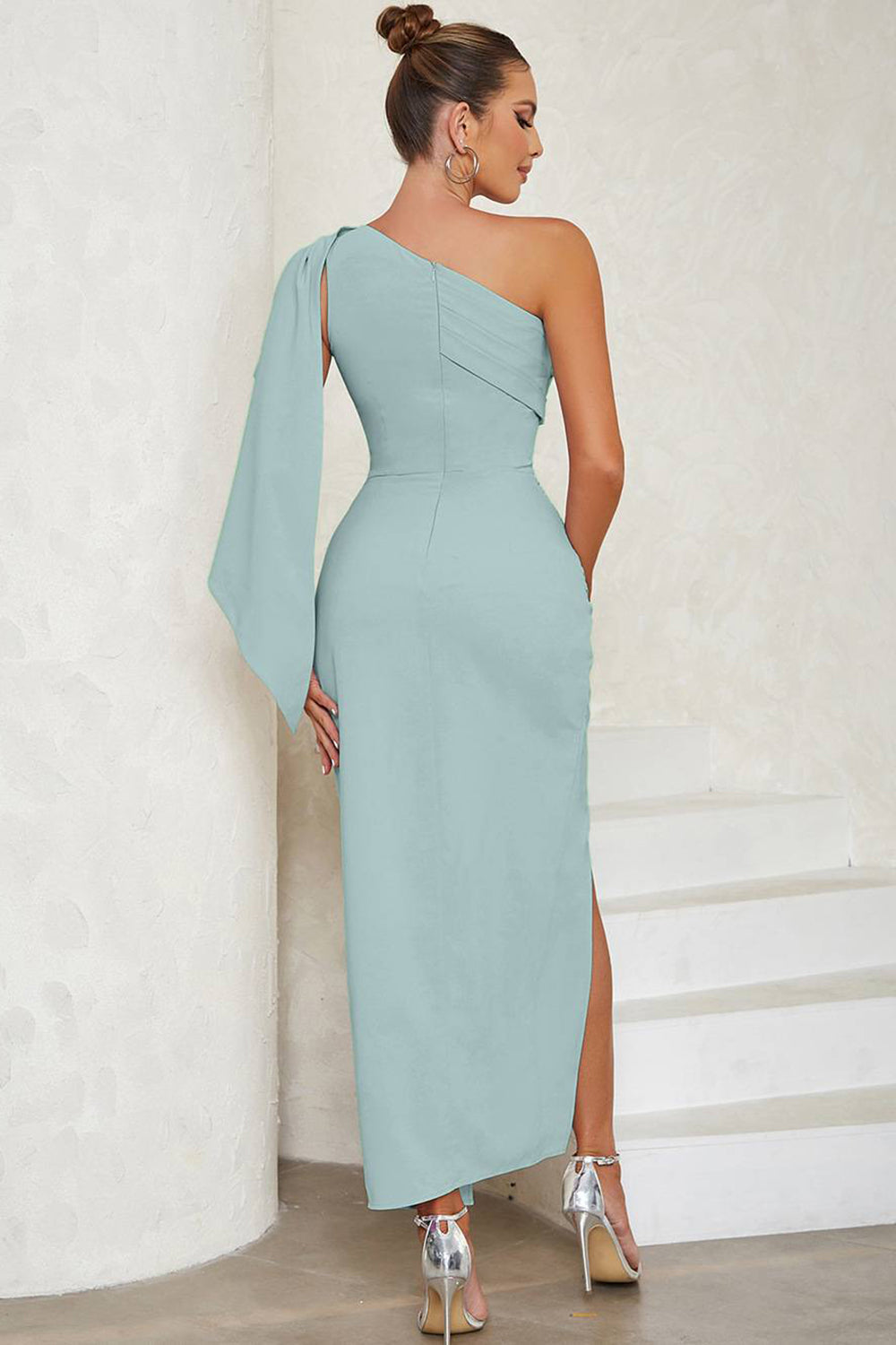 Blue One Shoulder Bodycon Long Formal Dress