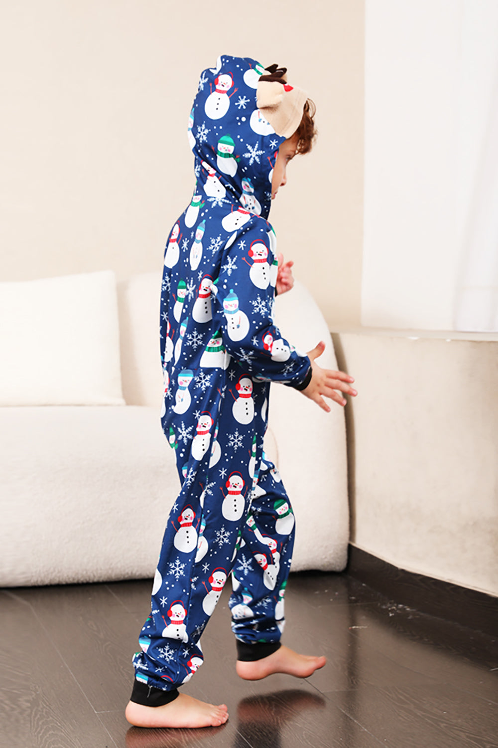 Snowman Print Blue Family Matching Christmas One Piece Pajamas