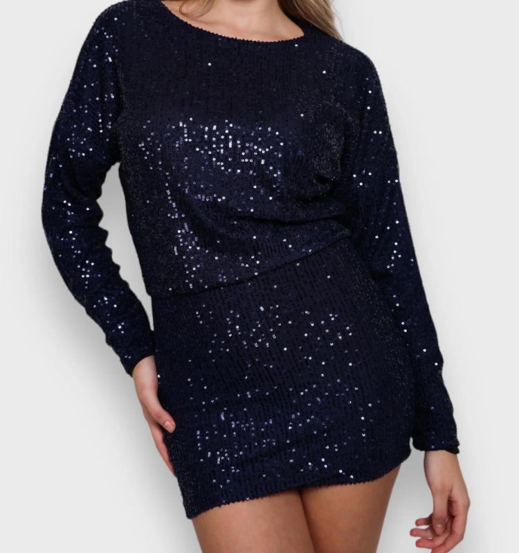 All Over Sequin Mock Neck Long Sleeve Bodycon Mini Party Dress