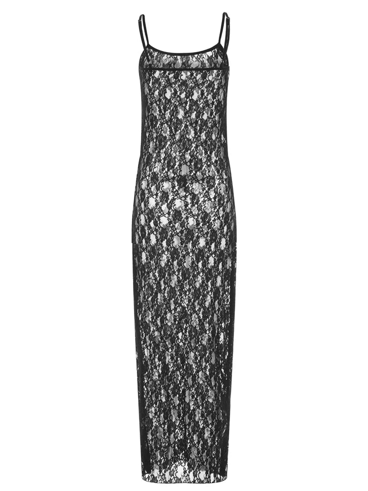 Lace Sheer Mesh Floral Dress