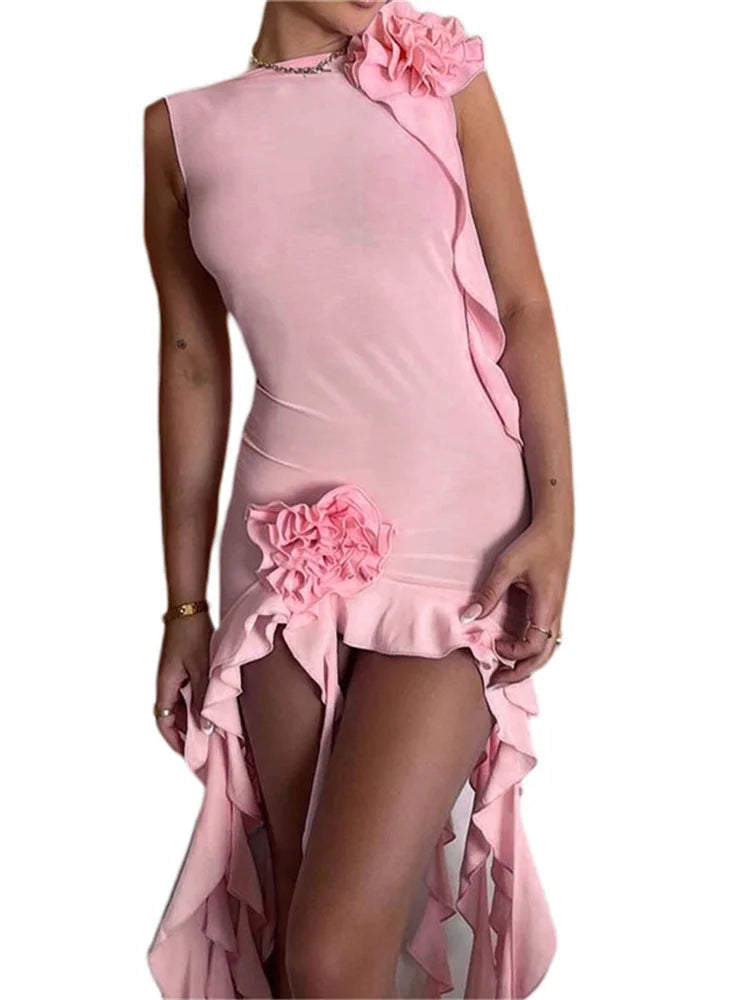 3D Mesh See Through Irregular Hem Mini Dresses - View 3