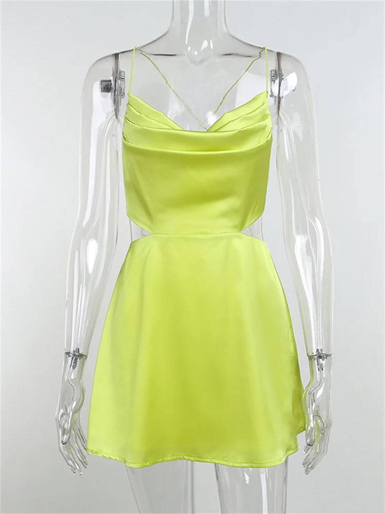 Backless Lace Up Satin Mini Dresses - View 5