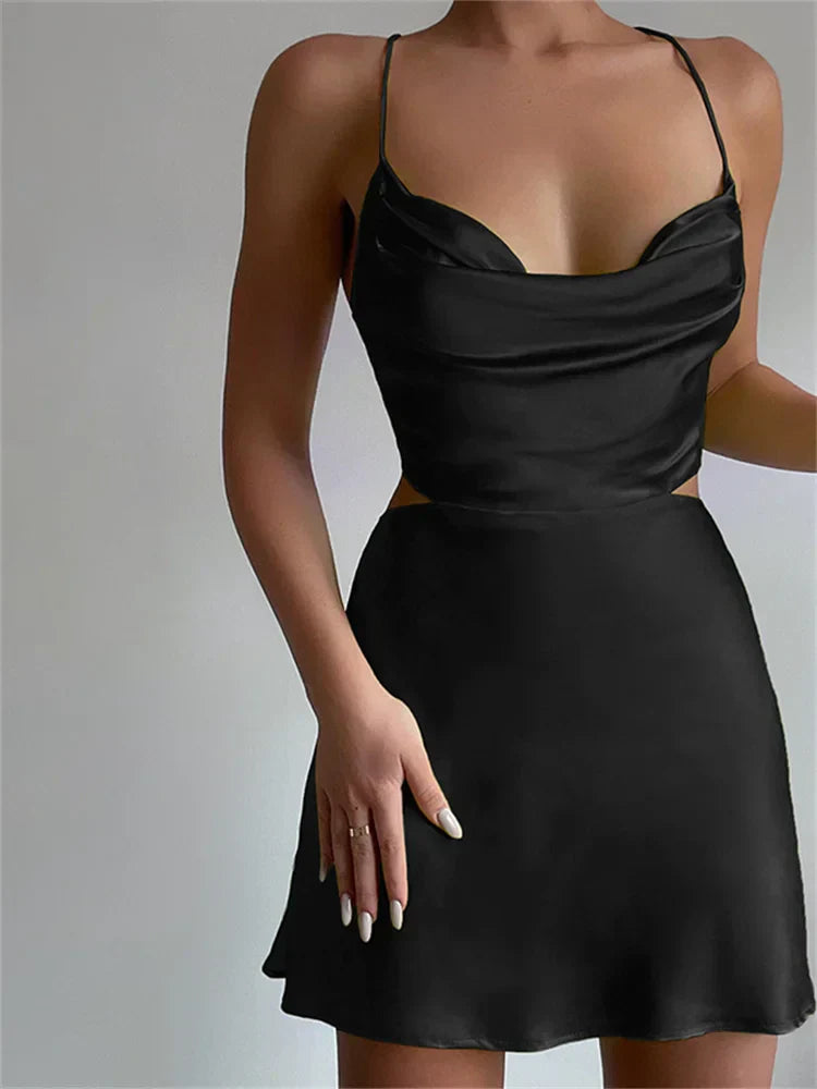 Backless Lace Up Satin Mini Dresses - View 7