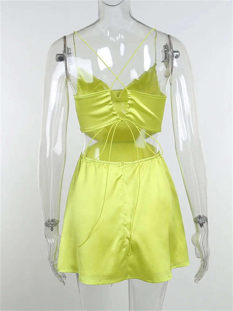 Backless Lace Up Satin Mini Dresses - View 6