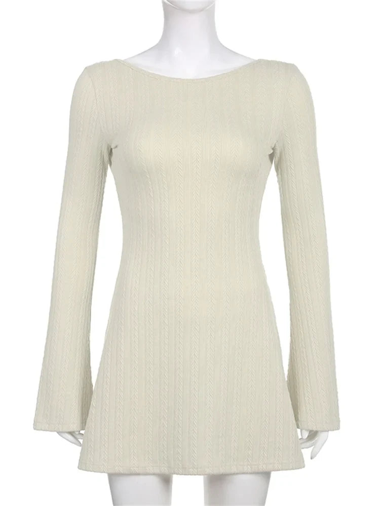Slim Fit Oneck Solid Party Mini Dresses