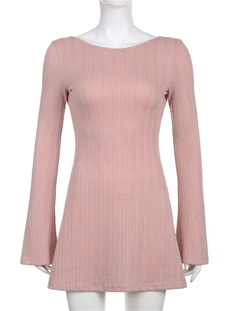 Slim Fit Oneck Solid Party Mini Dresses