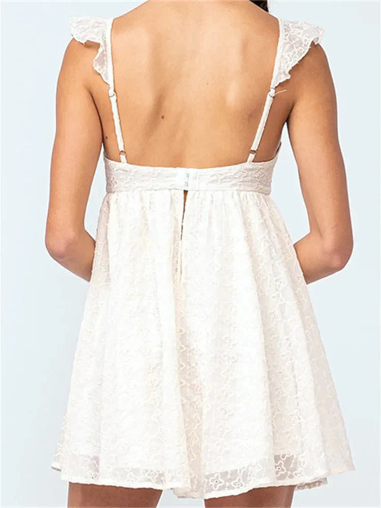 Floral Lace Sweetheart Ruffle Strap A-Line Mini Dress