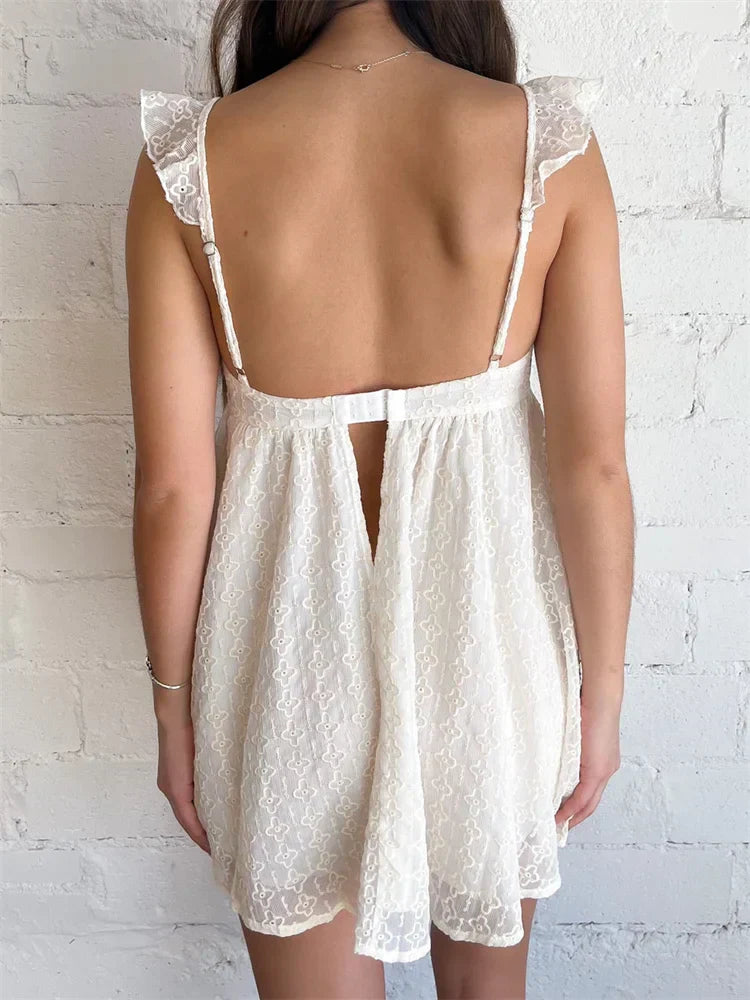 Floral Lace Sweetheart Ruffle Strap A-Line Mini Dress