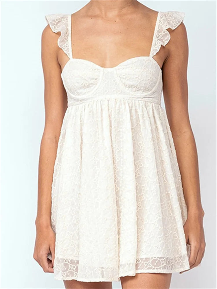 Floral Lace Sweetheart Ruffle Strap A-Line Mini Dress