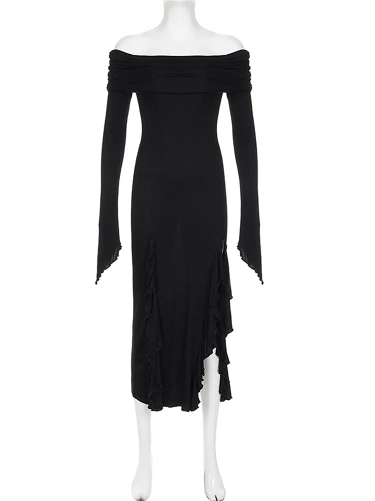Off-the-Shoulder Flared Sleeve Dress
