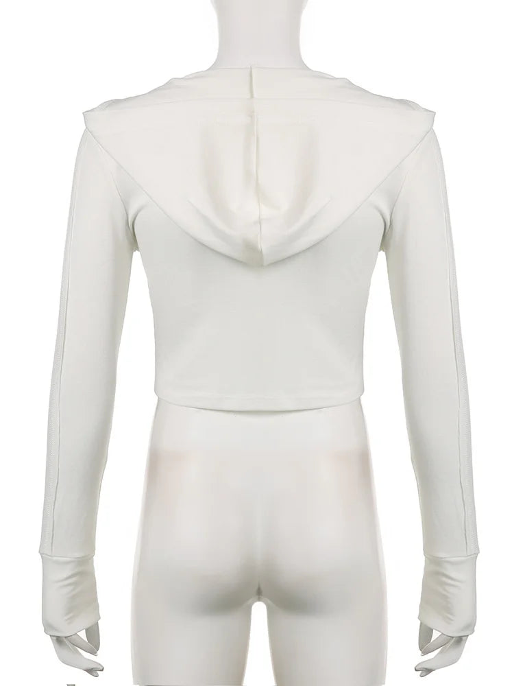 Deep V-Neck Hooded Ribbed Crop Top