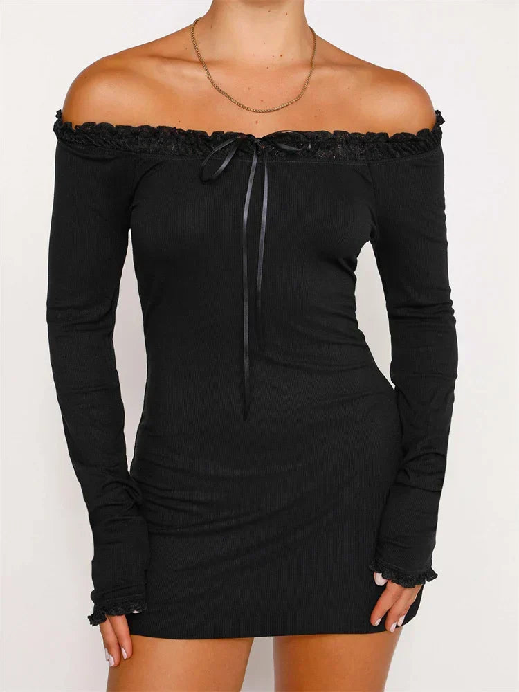 Patchwork Lace Ribbed Mini Dress