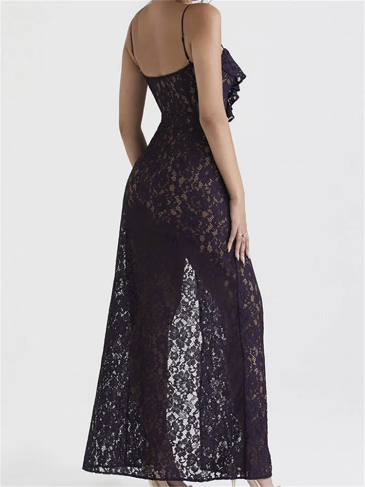 Patchwork Deep V-Neck Lace Floral Dress