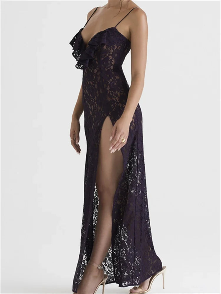 Patchwork Deep V-Neck Lace Floral Dress