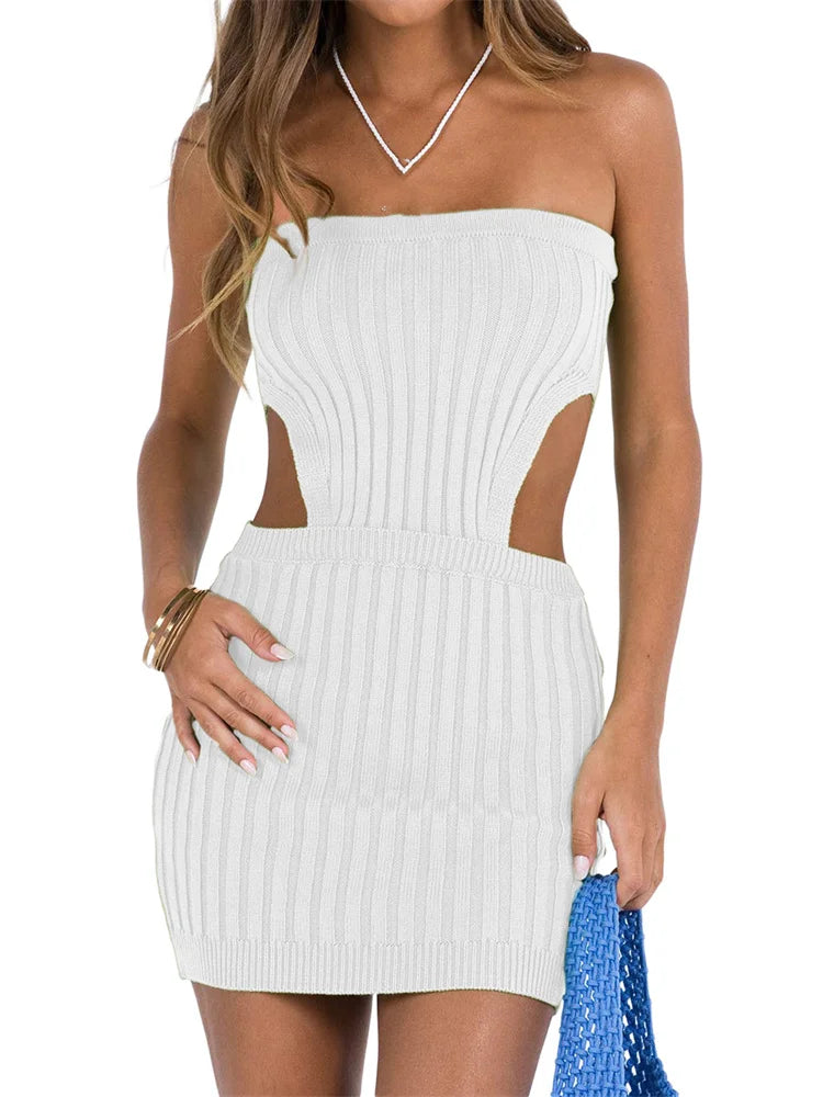Knit Strapless Cut Out Bodycon Mini Dress