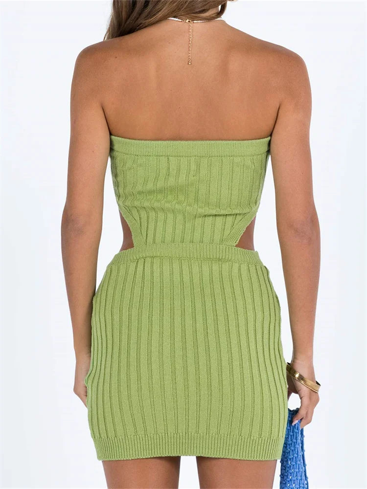 Knit Strapless Cut Out Bodycon Mini Dress