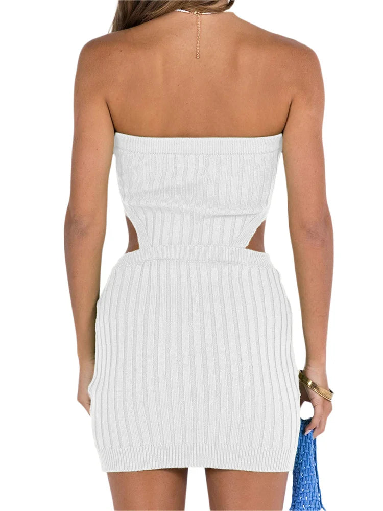 Knit Strapless Cut Out Bodycon Mini Dress
