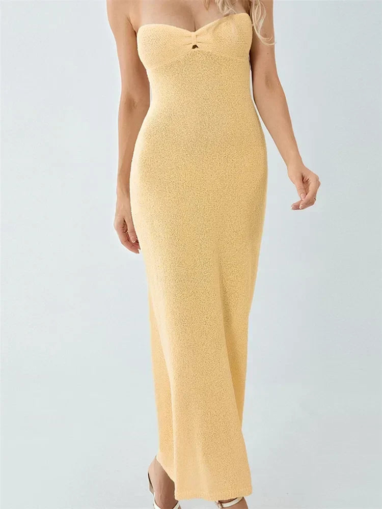 Strapless Sweetheart Neck Keyhole Textured Knit Bodycon Maxi Dress 5