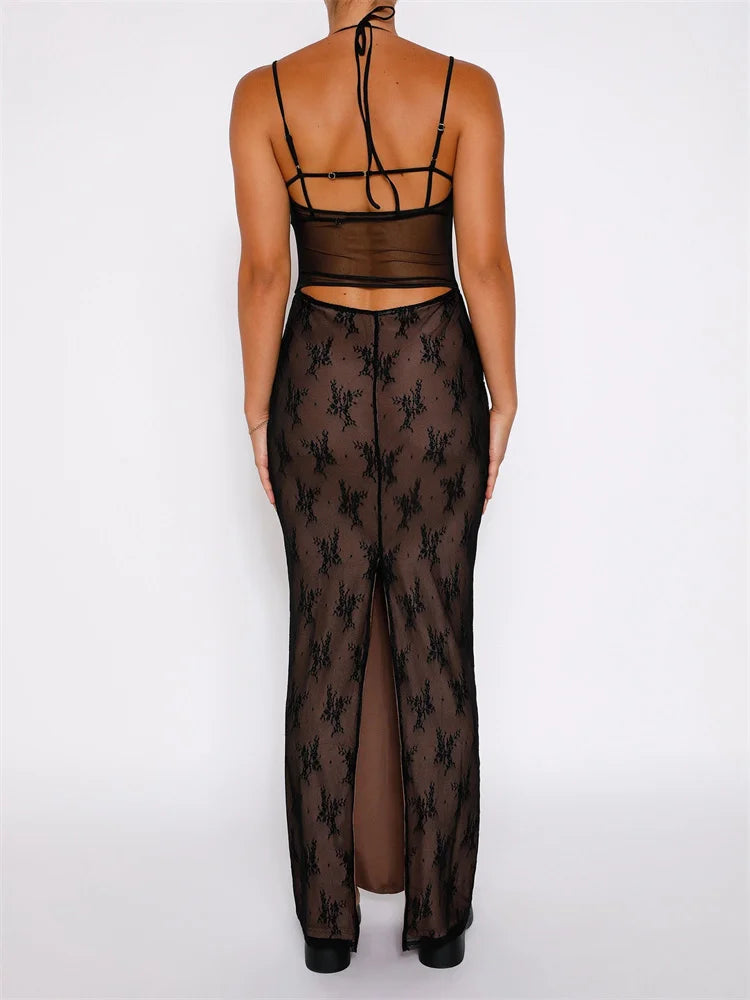 Lace Sheer Mesh Dress