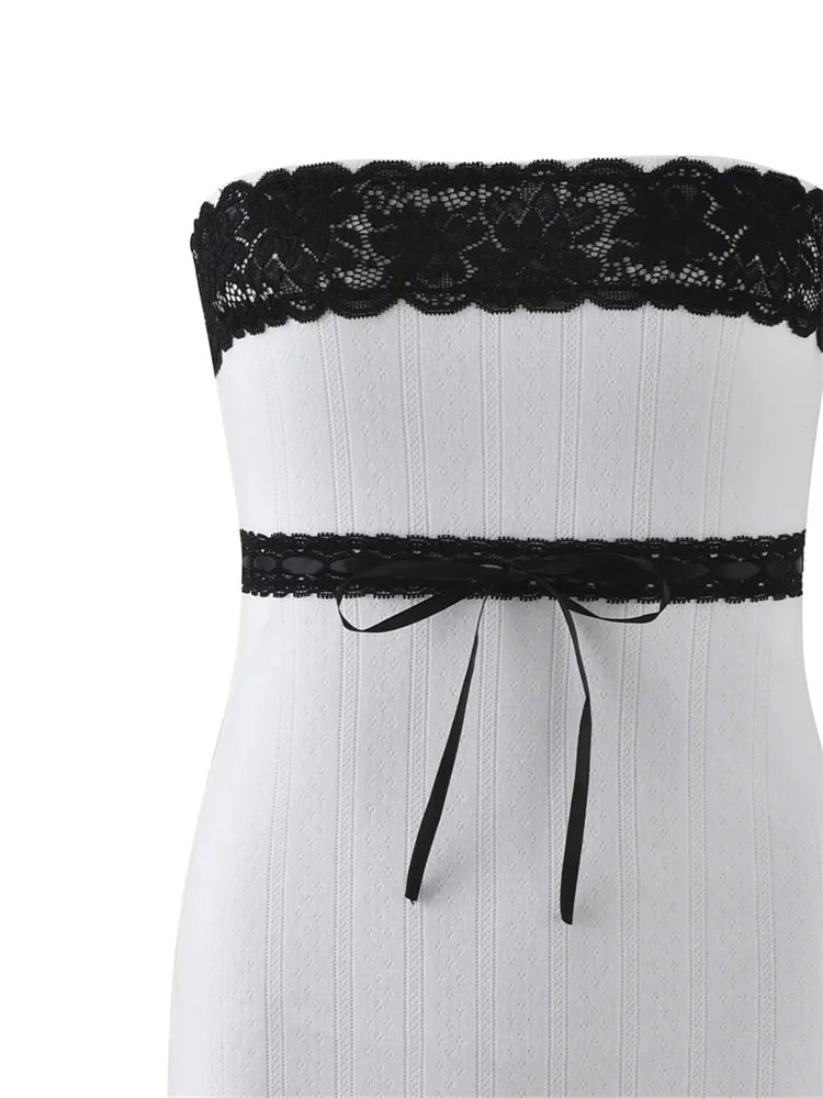 Off Shoulder Lace Trim Tube Mini Dresses 5