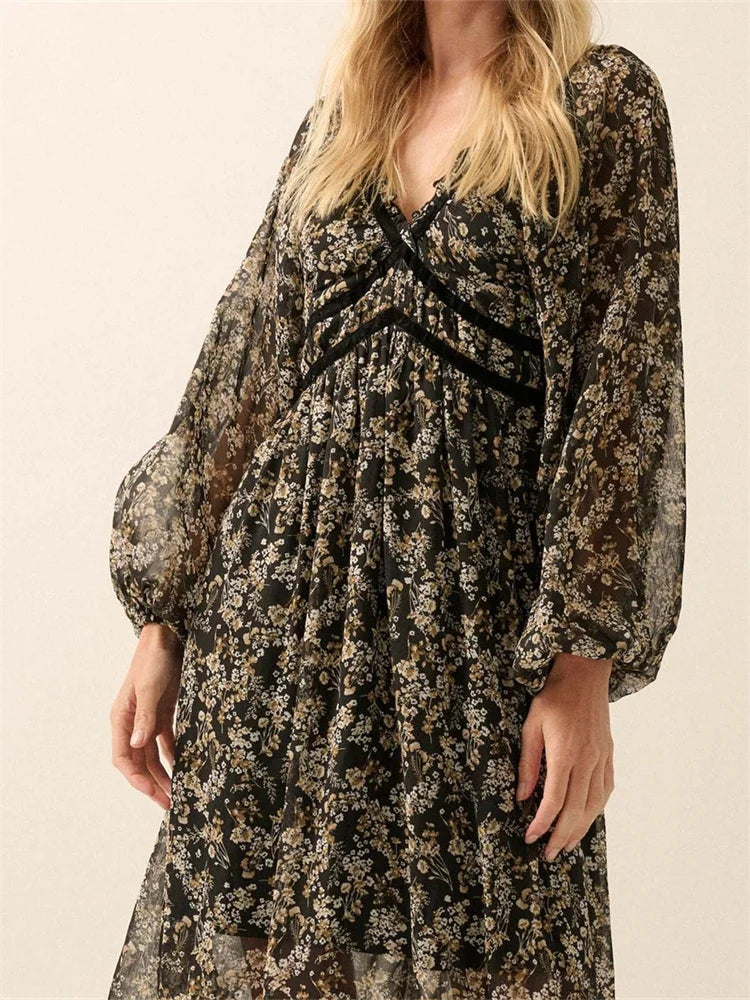 High-Waist Vintage Washed Floral Dress