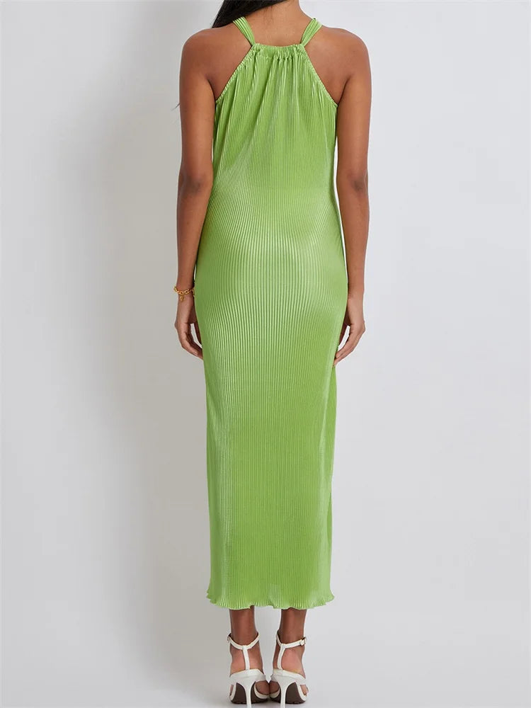 Off-the-Shoulder Halter-Neck Ruched Dress