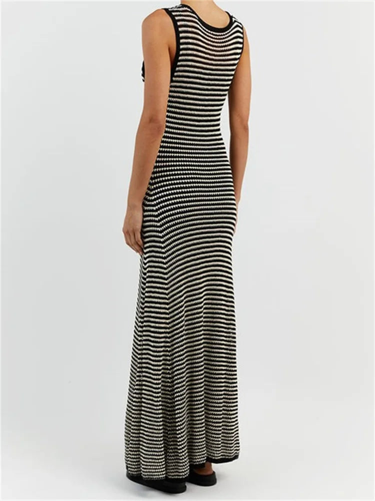 Crewneck Striped Sleeveless Crop Tank Top