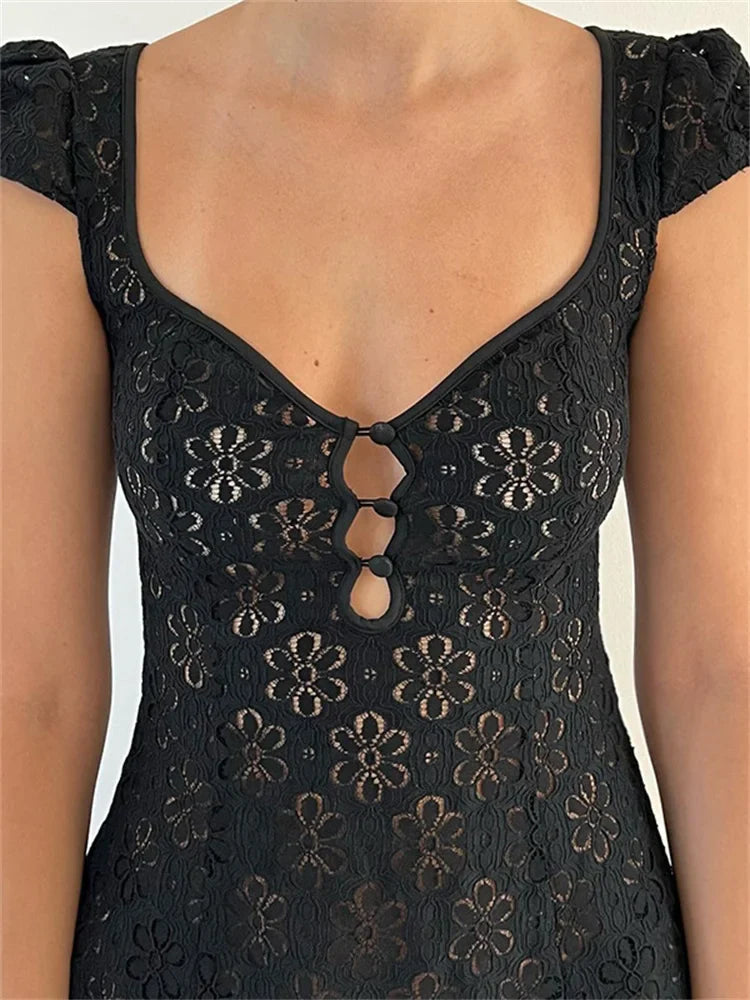 Lace Floral Vneck ALine Mini Dresses