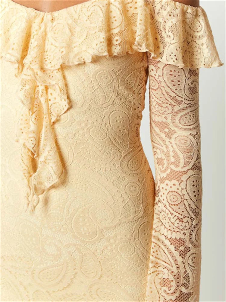 Romantic Lace OffShoulder Ruffled Mini Dresses