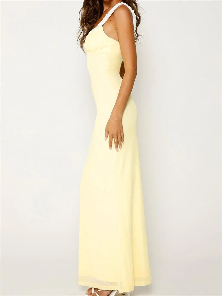 Patchwork Backless Deep V-Neck Floral Dress