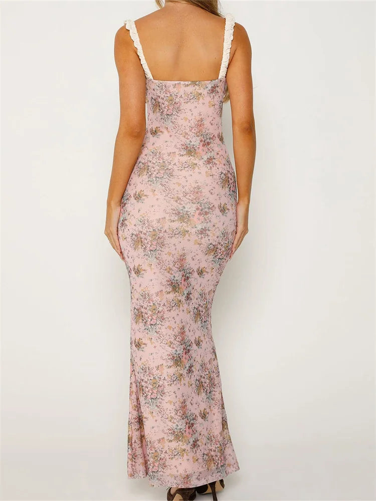 Patchwork Backless Deep V-Neck Floral Dress
