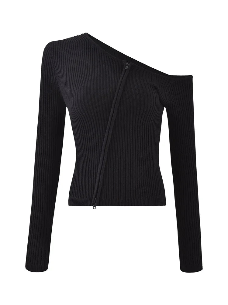 Off-the-Shoulder Ribbed Long Sleeve Top