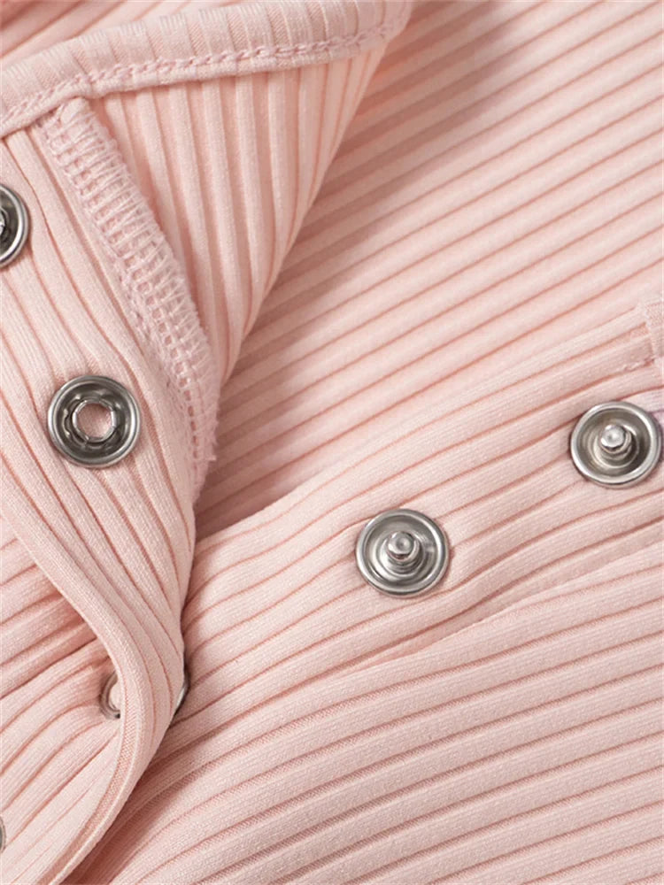 Ribbed Button-Up Long Sleeve Top