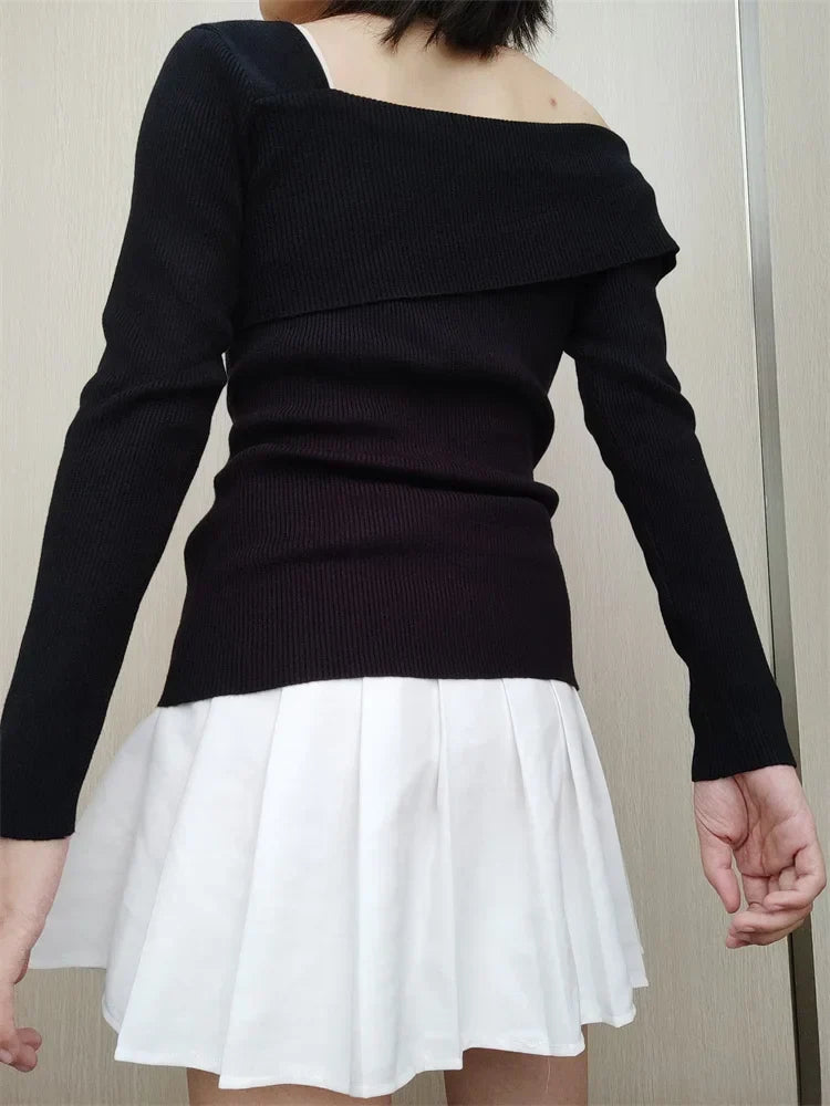 Off-the-Shoulder Ribbed Long Sleeve Top