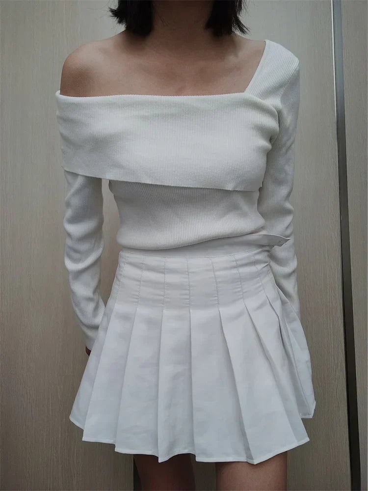 Off-the-Shoulder Ribbed Long Sleeve Top