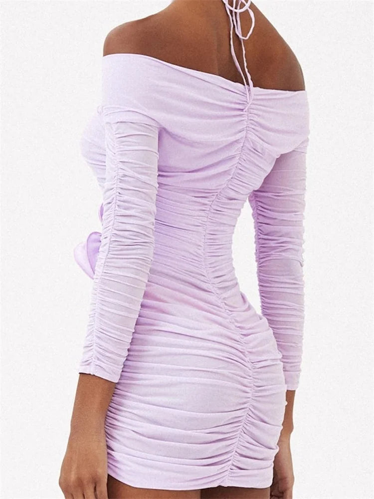 Off Shoulder Long Sleeve TieUp Mini Dresses