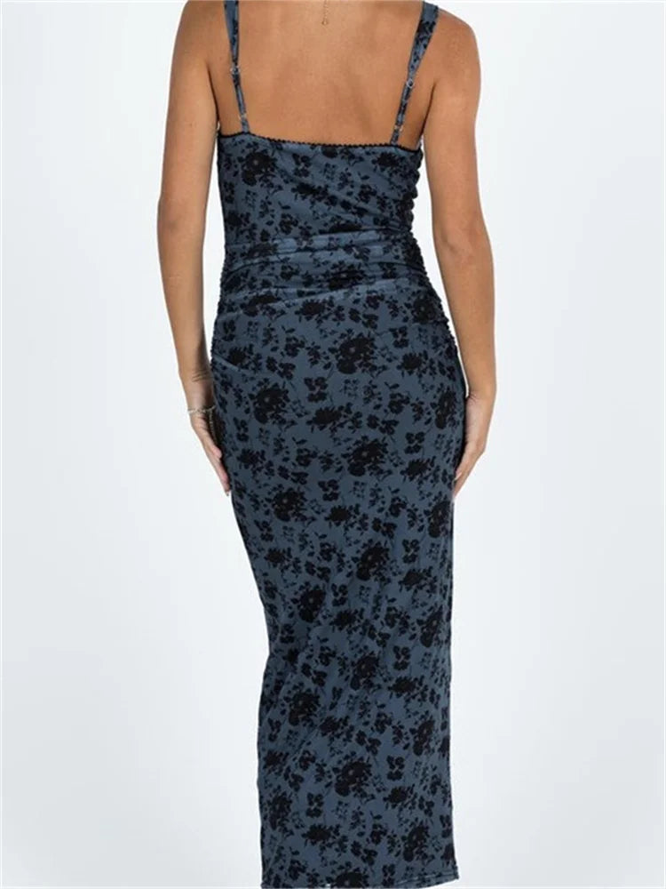 Vintage Washed Deep V-Neck Floral Dress