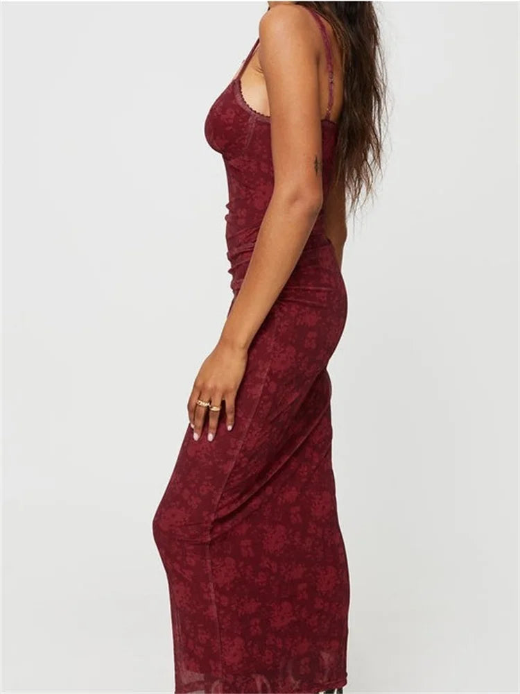 Vintage Washed Deep V-Neck Floral Dress