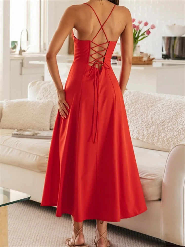 Backless Ruched Midi Dress