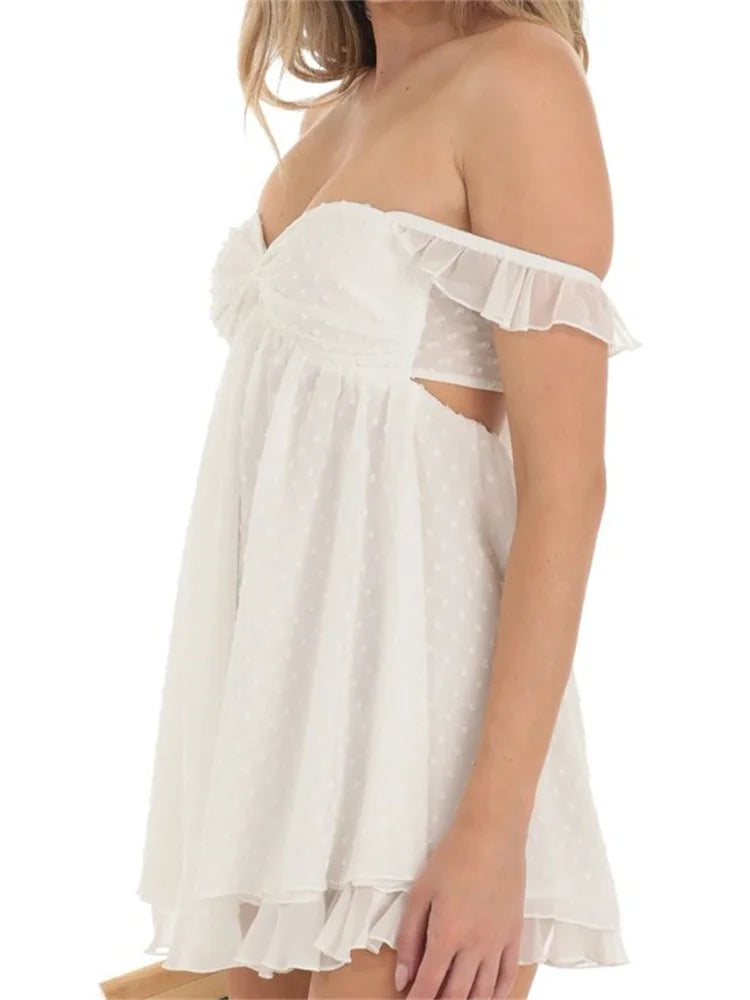 Casual Short Sleeve BacklessOff Shoulder Backless Mini Dresses