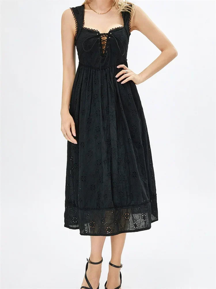 Backless Lace Floral Midi Dress