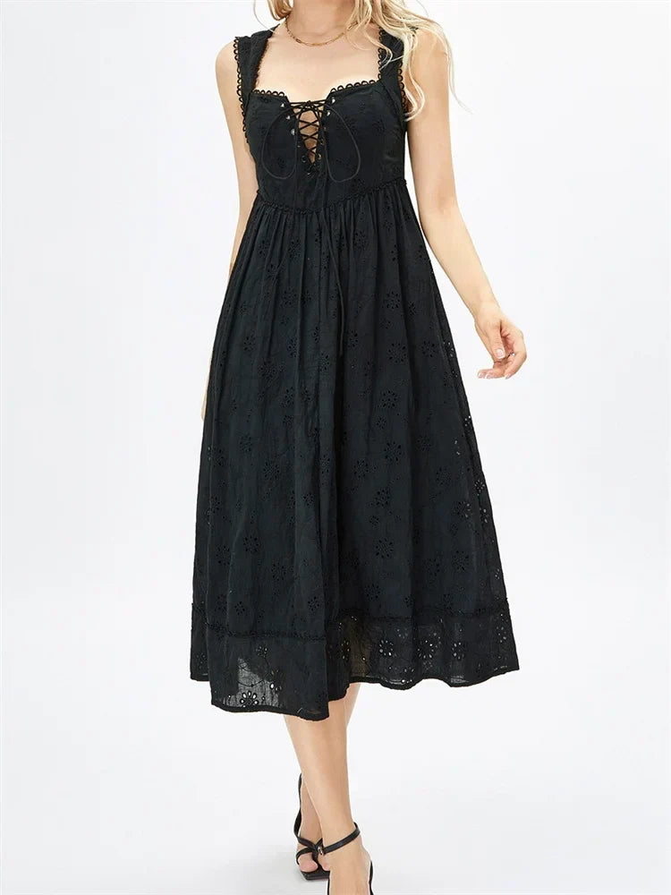 Backless Lace Floral Midi Dress