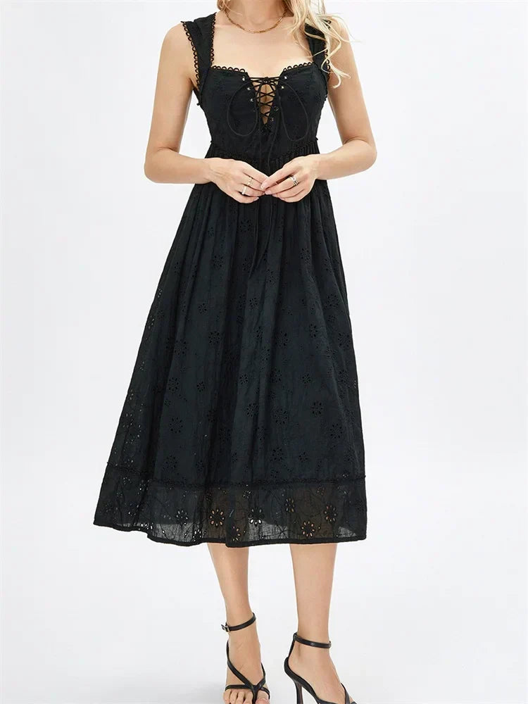 Backless Lace Floral Midi Dress